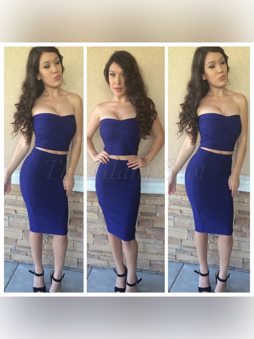 WOW couture Royal Blue Two-Piece Midi Skirt Set
